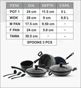 Klassic Smarty Non stick Cookware Set/Kitchen Set 10 Pieces with Glass Lid